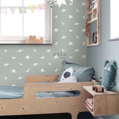 groen dino behang kinderkamer